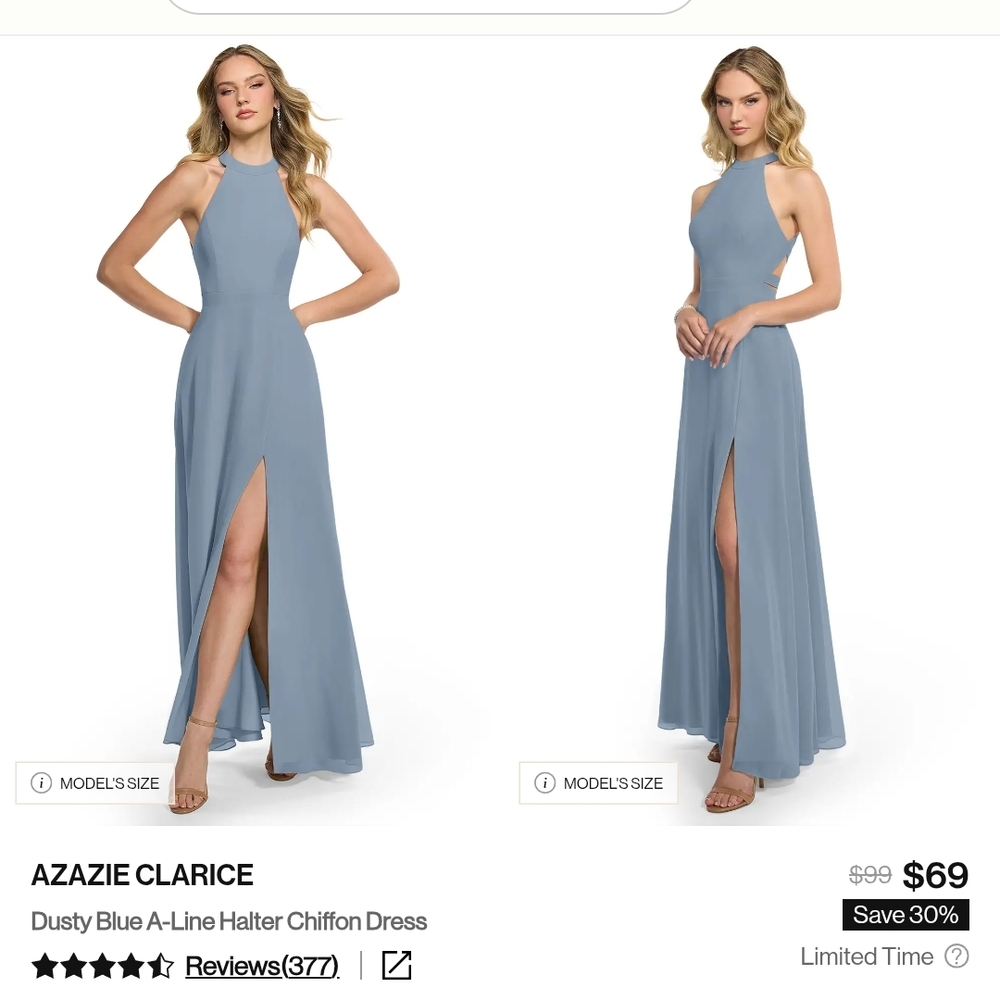 Azazie Clarice Dusty Blue Halter Chiffon Dress